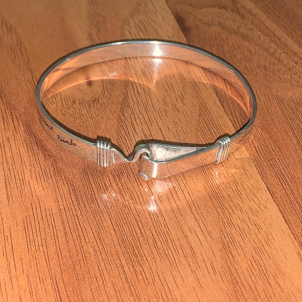 Sterling Sliver 925 Hook and Eye Engraved Bangle Bracelet